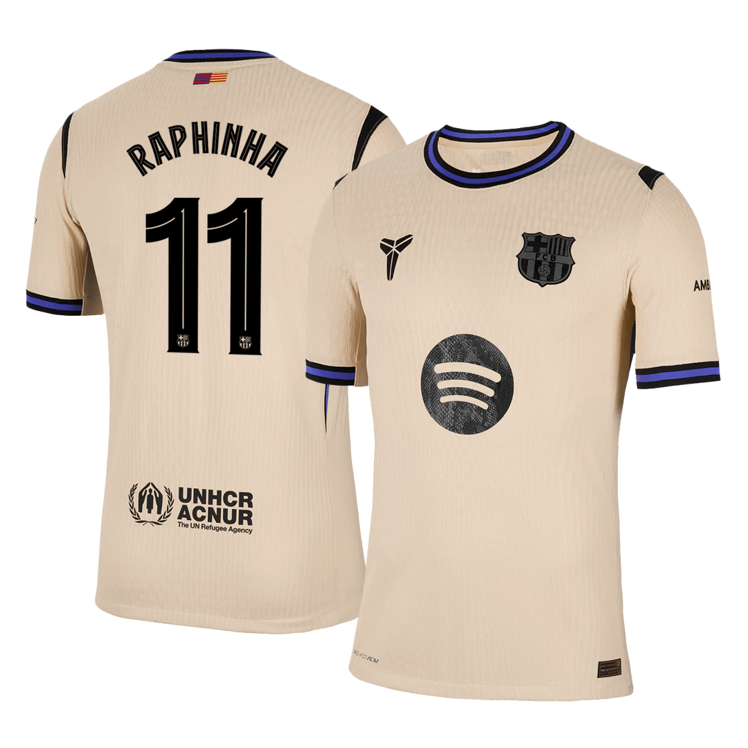 RAPHINHA #11 Hiteles Barcelona Idegenbeli Soccer Mez 2025/26 Sárga - UCL