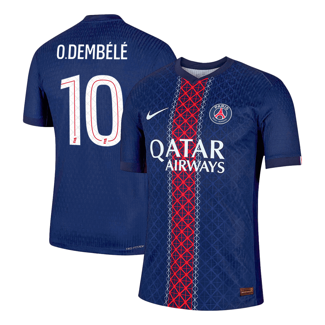 O.DEMBÉLÉ #10 Hiteles PSG Otthon Soccer Mez 2025/26 Haditengerészet