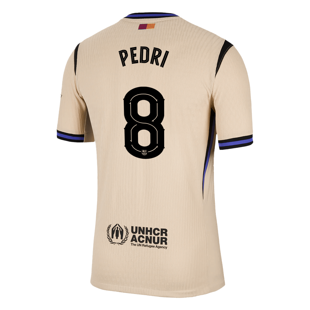 PEDRI #8 Hiteles Barcelona Idegenbeli Soccer Mez 2025/26 Sárga - UCL