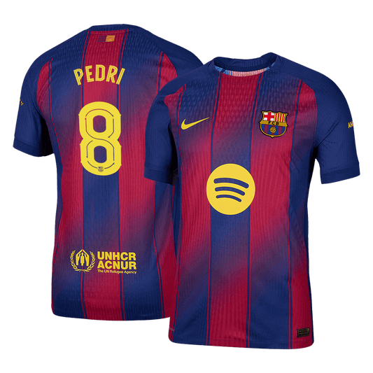 PEDRI #8 Hiteles Barcelona Otthon Soccer Mez 2025/26 Piros&Kék - UCL
