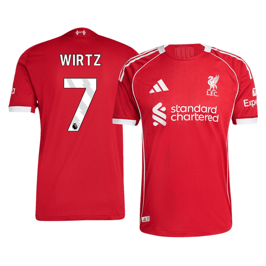 WIRTZ #7 Hiteles Liverpool Otthon Soccer Mez 25/26 Piros