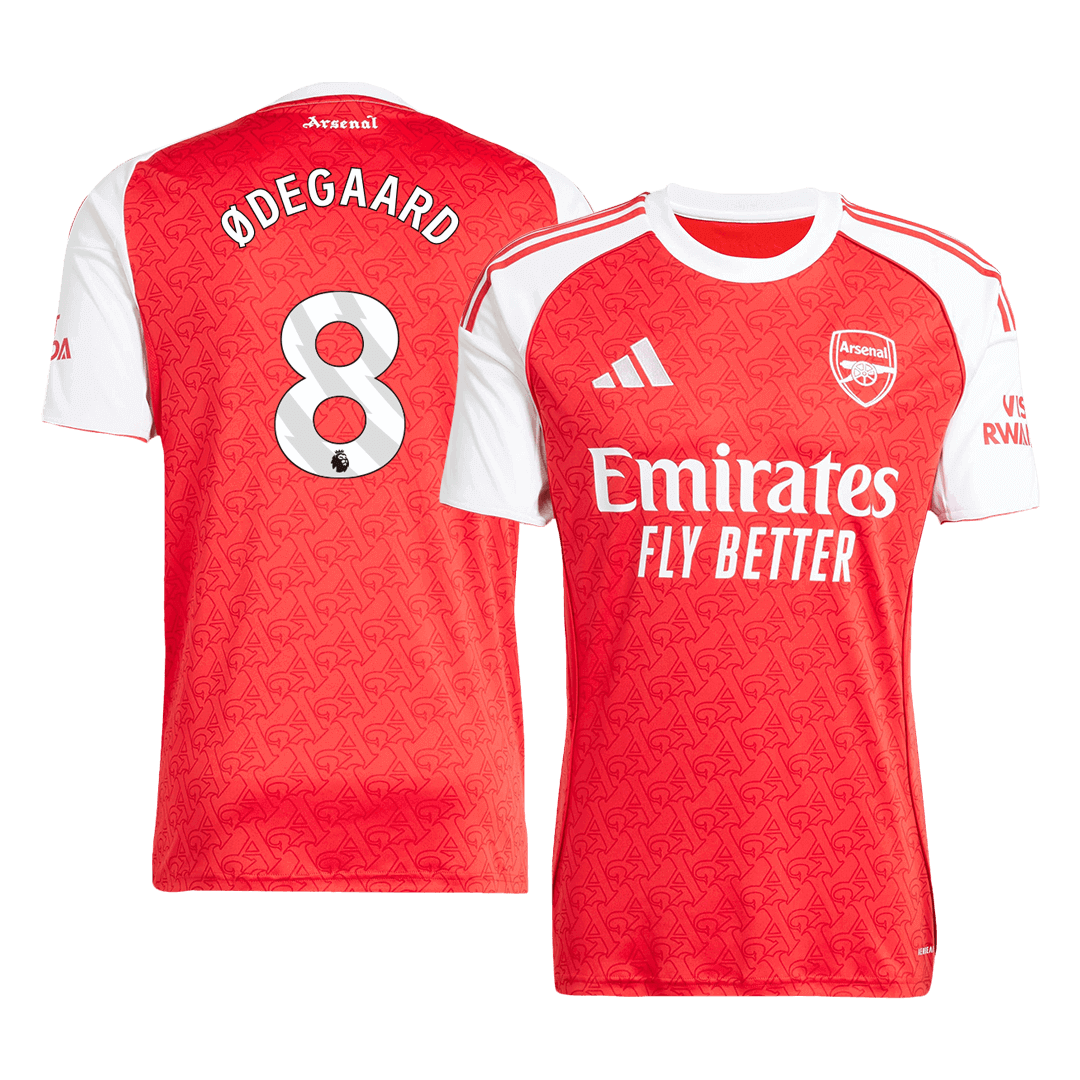 ØDEGAARD #8 Arsenal Otthoni Soccer Mez 2025/26 Piros