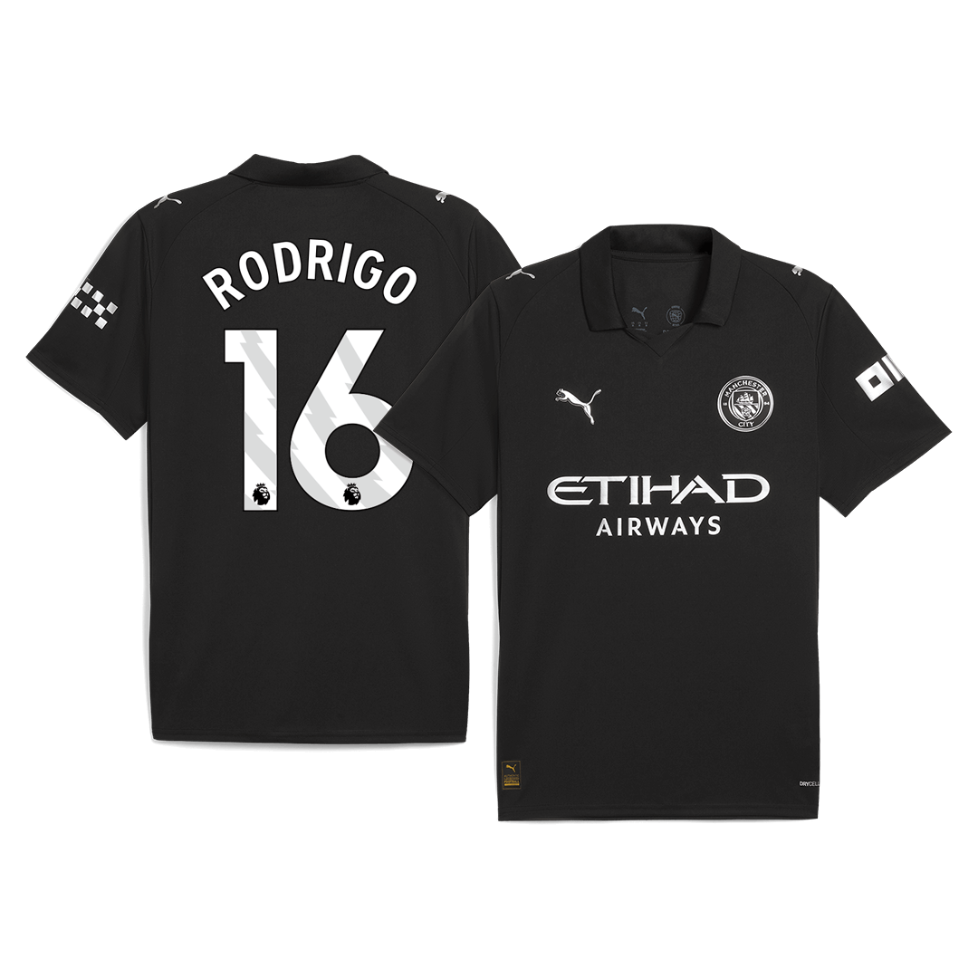 RODRIGO #16 Manchester City Idegenbeli Futball Mez 2025/26 Fekete