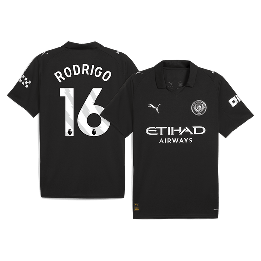 RODRIGO #16 Manchester City Idegenbeli Futball Mez 2025/26 Fekete
