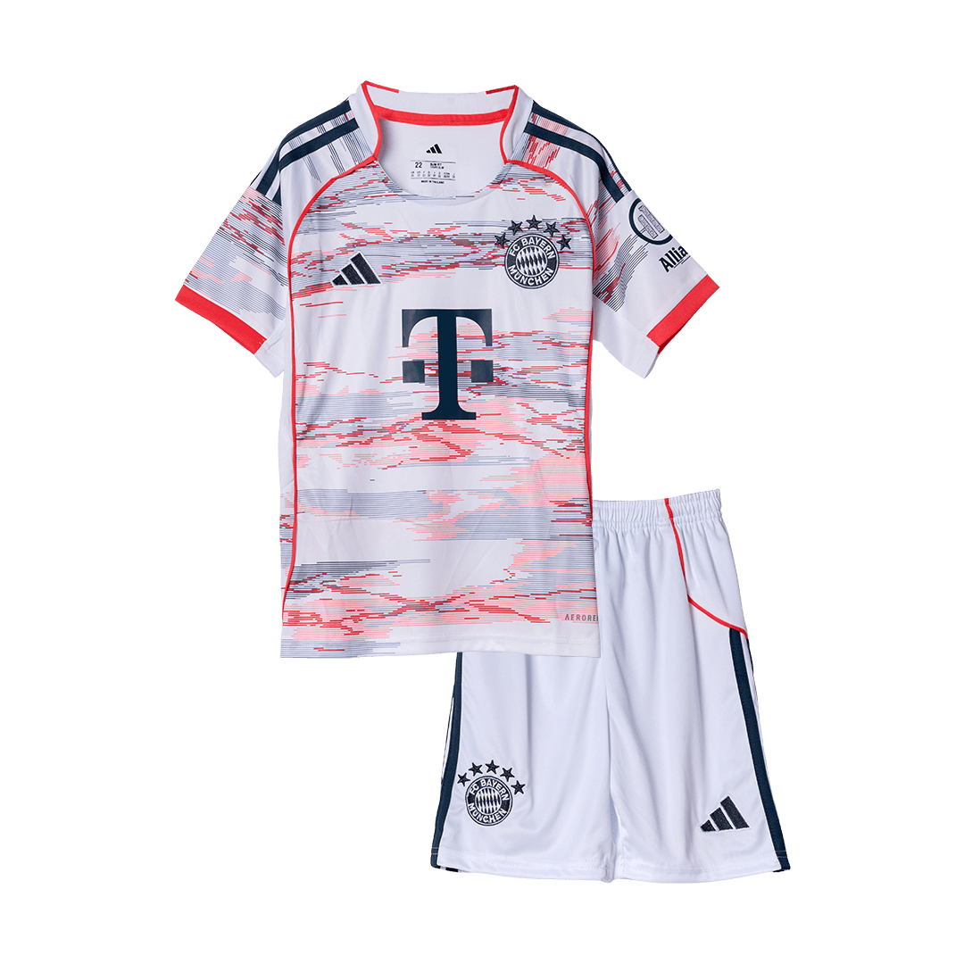 Gyerekek  Bayern Munich Idegenbeli Soccer Mez Készlet(Mez+Rövidnadrág) 2025/26 Fehér