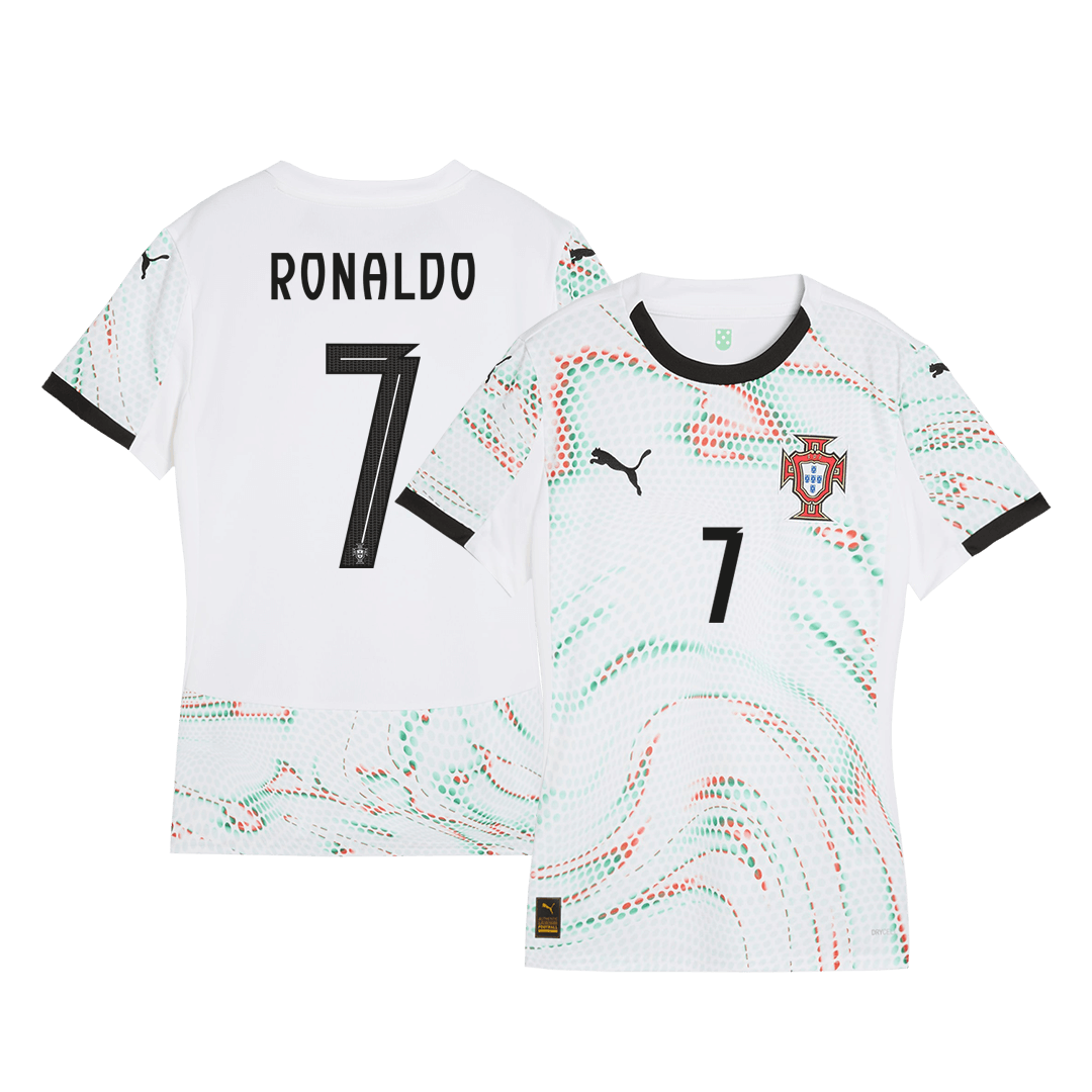 Női RONALDO #7 Portugal Idegenbeli Futball Mez 2025 Fehér