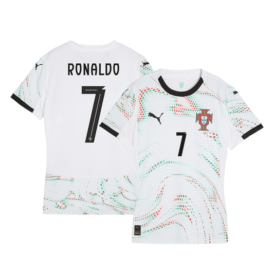 Női RONALDO #7 Portugal Idegenbeli Futball Mez 2025 Fehér