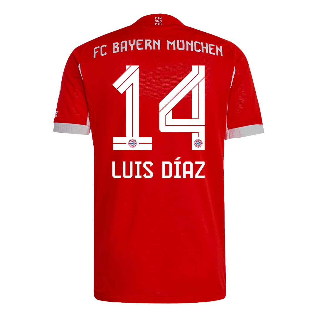 LUIS DÍAZ #14 Hiteles Bayern Munich Otthon Soccer Mez 2025/26 Piros