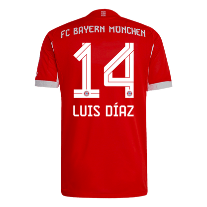 LUIS DÍAZ #14 Hiteles Bayern Munich Otthon Soccer Mez 2025/26 Piros