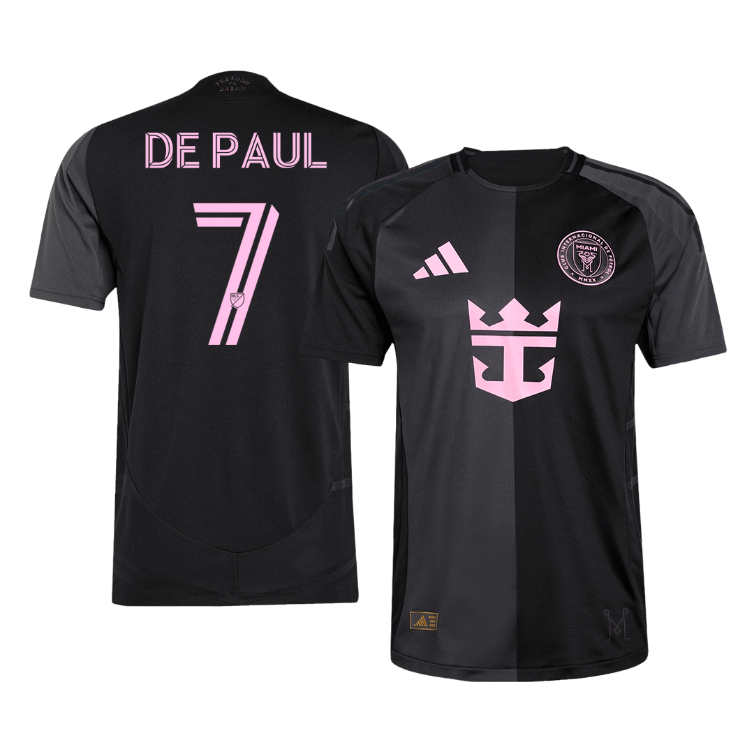 DE PAUL #7 Hiteles Inter Miami CF Idegenbeli Soccer Mez 2025 Fekete&Szürke