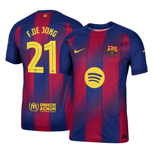 F.DE JONG #21 Hiteles Barcelona Otthon Soccer Mez 2025/26 Piros&Kék - UCL