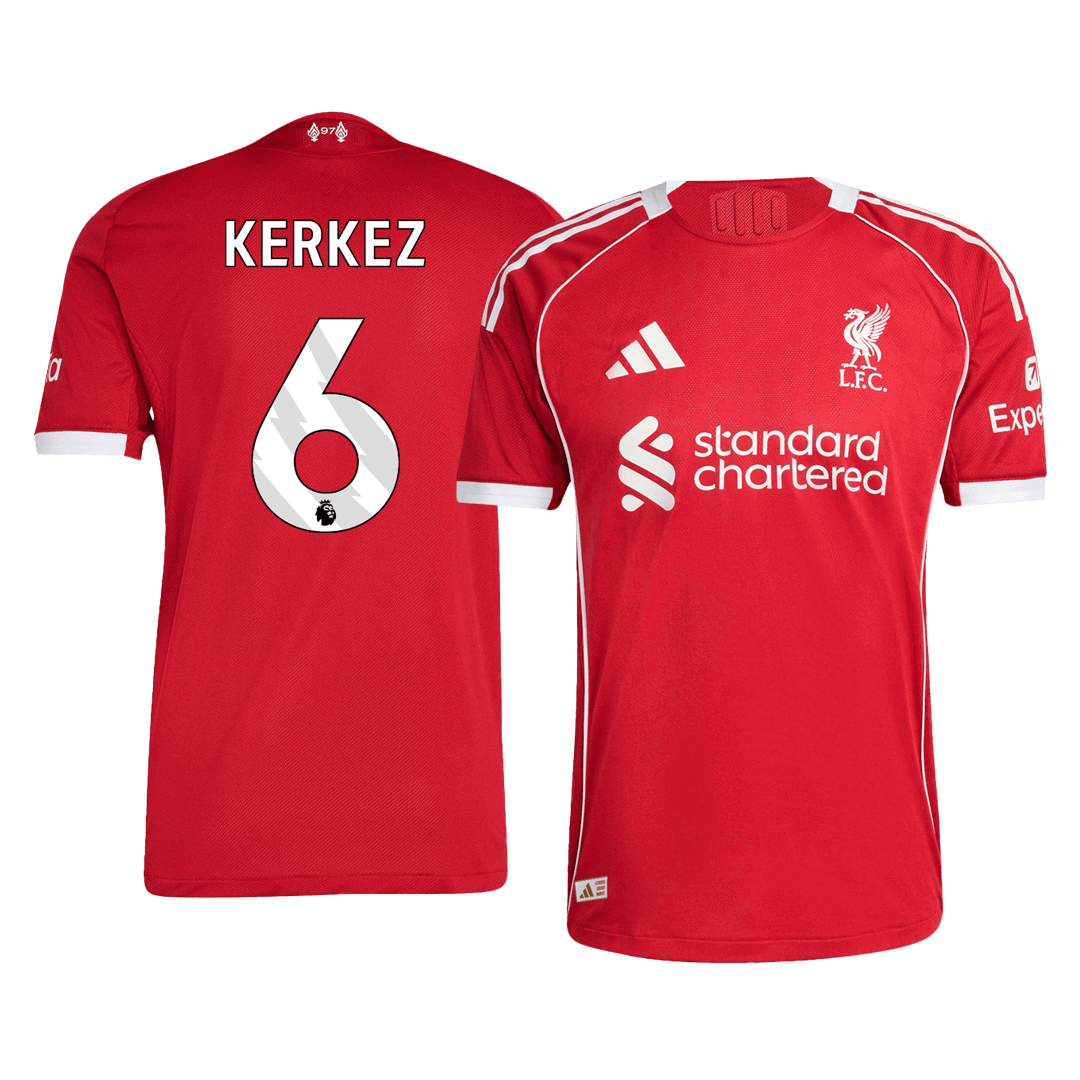 KERKEZ #6 Hiteles Liverpool Otthon Soccer Mez 25/26 Piros