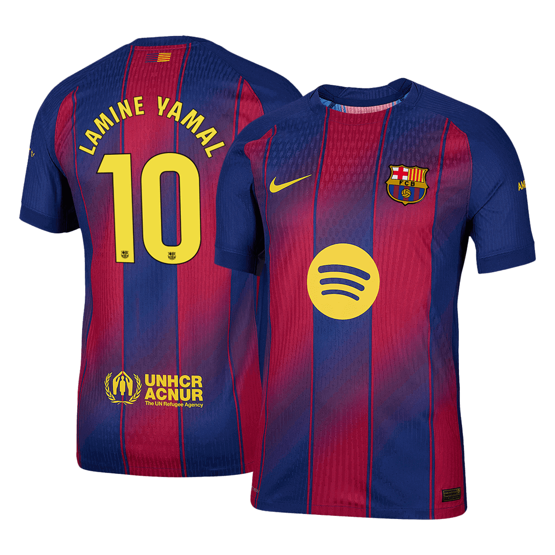 LAMINE YAMAL #10 Hiteles Barcelona Otthon Soccer Mez 2025/26 Piros&Kék