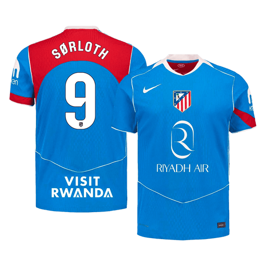 SØRLOTH #9 Atletico Madrid Játékos Verzió Harmadik Mez 2025/26 Kék