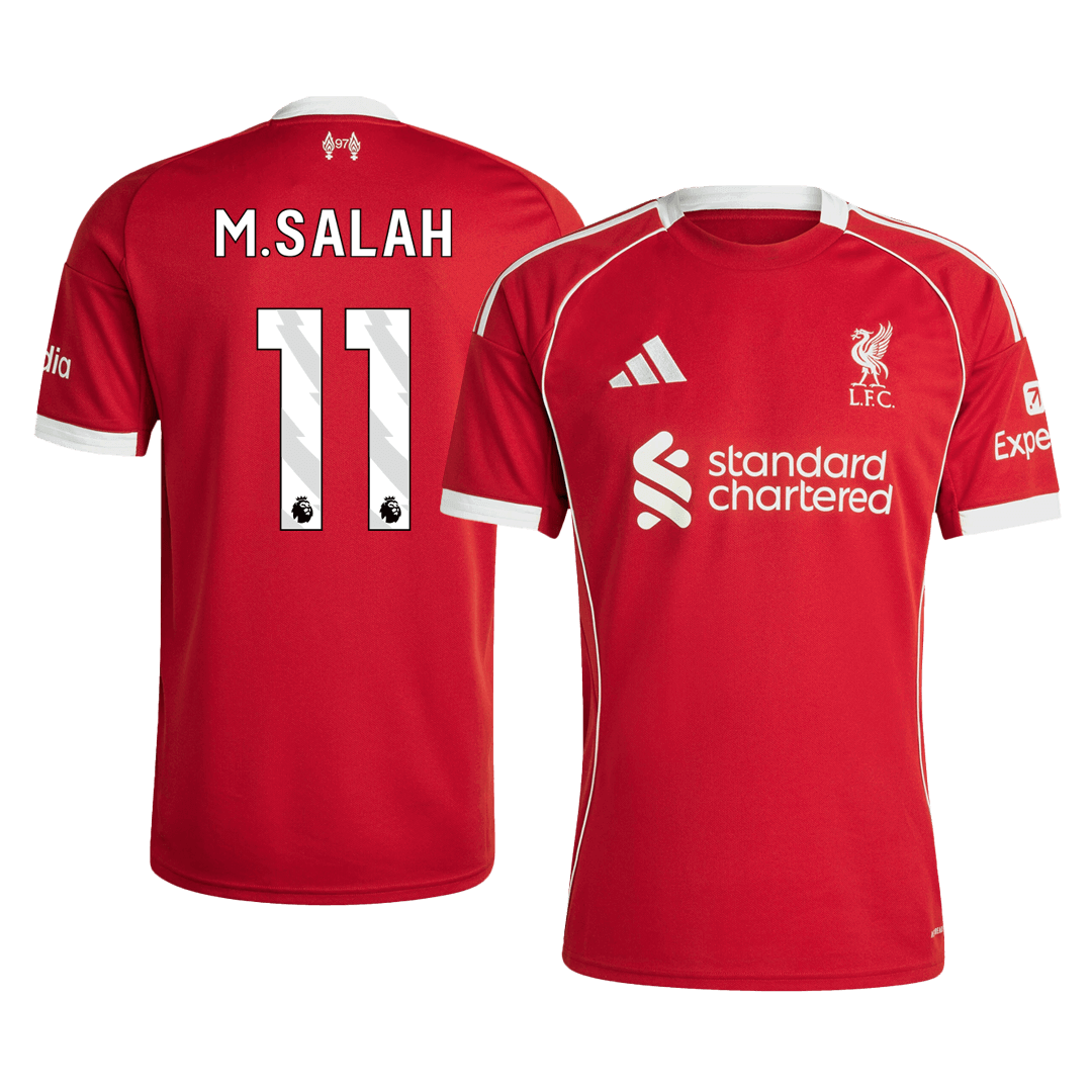 M.SALAH #11 Liverpool Otthon Soccer Mez 25/26 Piros