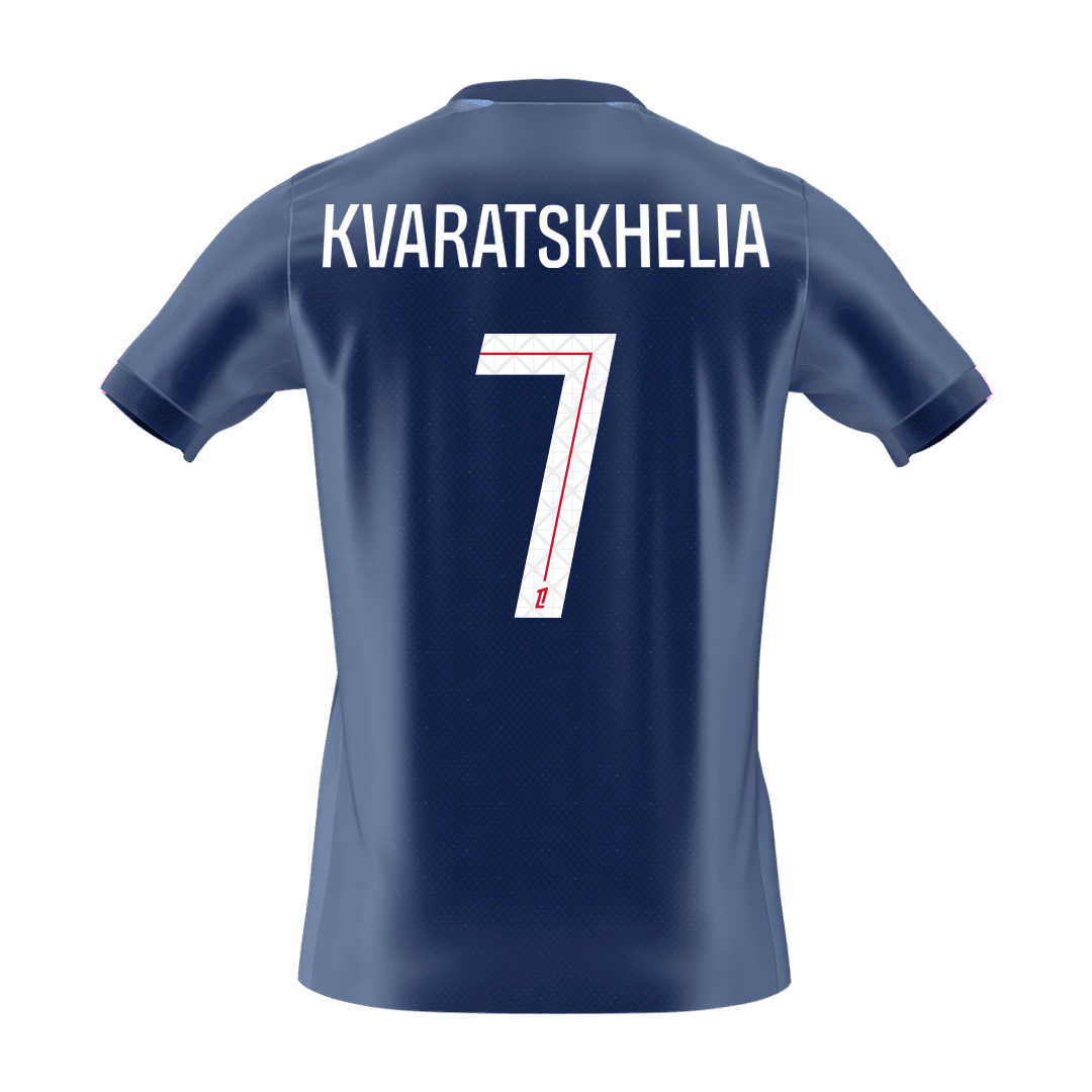 【Szuper Jó Minőségű】KVARATSKHELIA #7 PSG Otthon Soccer Mez 2025/26 Haditengerészet
