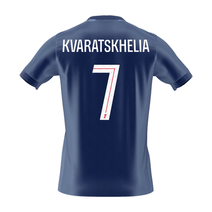 【Szuper Jó Minőségű】KVARATSKHELIA #7 PSG Otthon Soccer Mez 2025/26 Haditengerészet