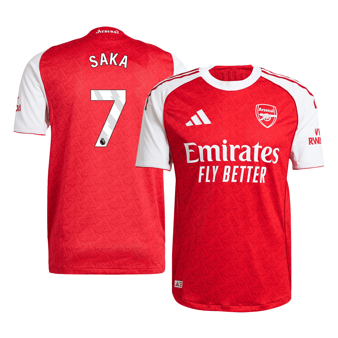 SAKA #7 Hiteles Arsenal Otthoni Soccer Mez 2025/26 Piros