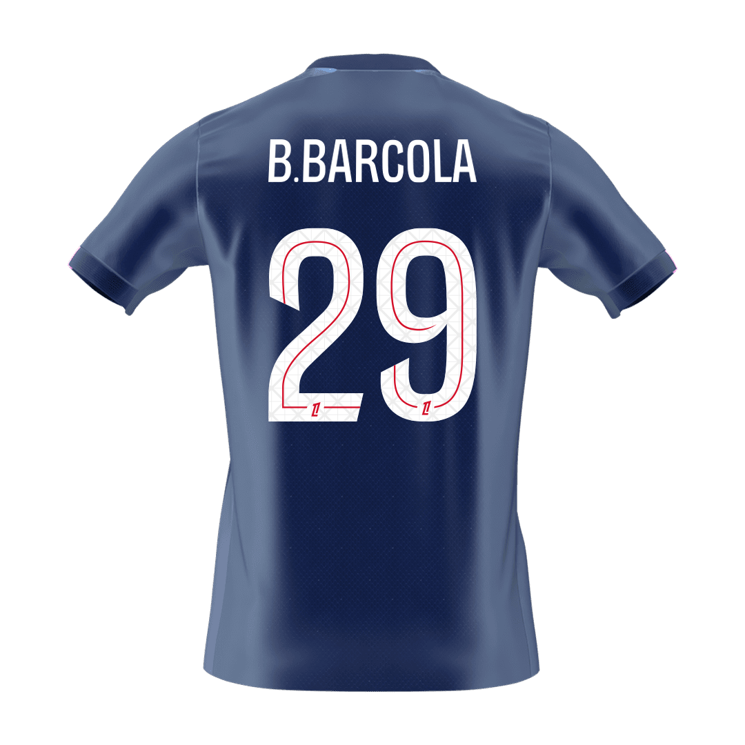 【Szuper Jó Minőségű】B.BARCOLA #29 PSG Otthon Soccer Mez 2025/26 Haditengerészet