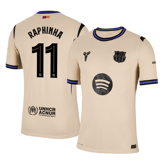 RAPHINHA #11 Hiteles Barcelona Idegenbeli Soccer Mez 2025/26 Sárga - UCL