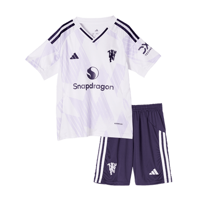 Gyerekek Manchester United Idegenbeli Soccer Mez Készlet(Mez+Rövidnadrág) 2025/26 Fehér