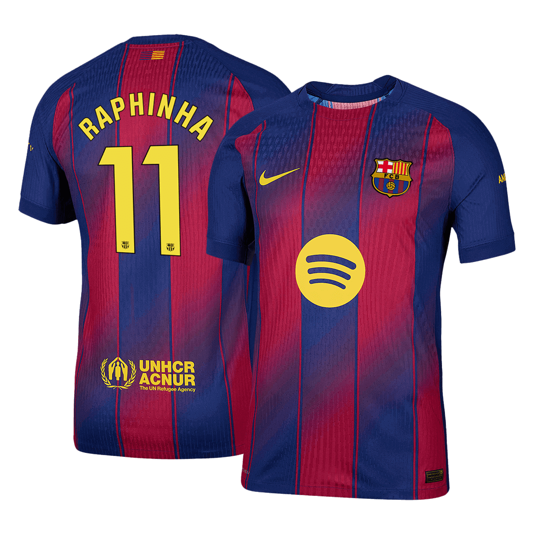 RAPHINHA #11 Hiteles Barcelona Otthon Soccer Mez 2025/26 Piros&Kék
