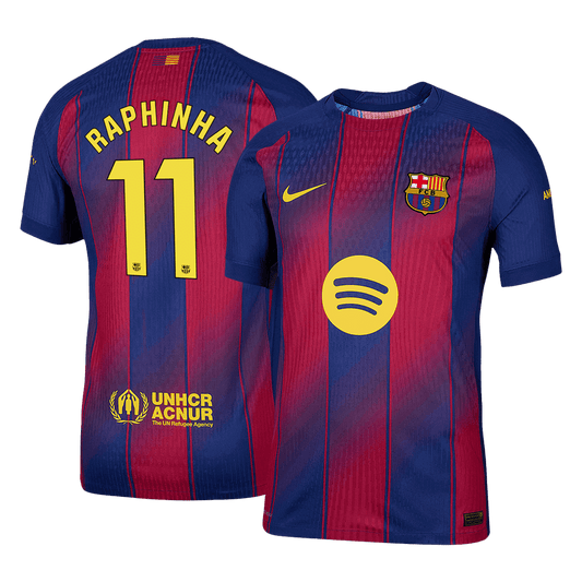 RAPHINHA #11 Hiteles Barcelona Otthon Soccer Mez 2025/26 Piros&Kék
