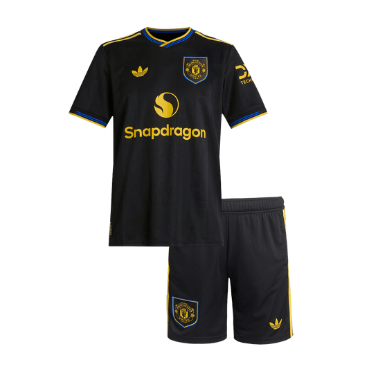 Gyerek Manchester United Harmadik Idegenbeli Futballmez Készlet 25/26 Fekete