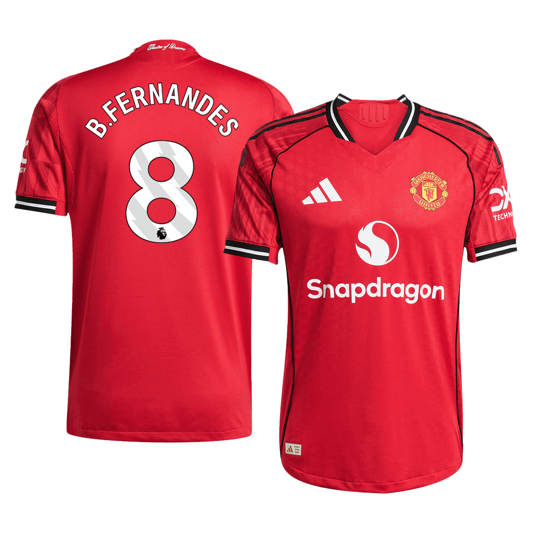 B.FERNANDES #8 Hiteles Manchester United Otthon Soccer Mez 2025/26 Piros