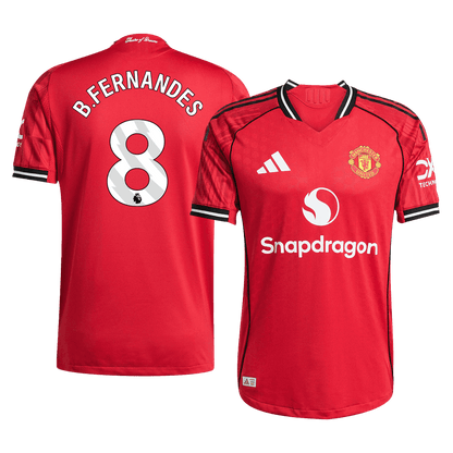 B.FERNANDES #8 Hiteles Manchester United Otthon Soccer Mez 2025/26 Piros