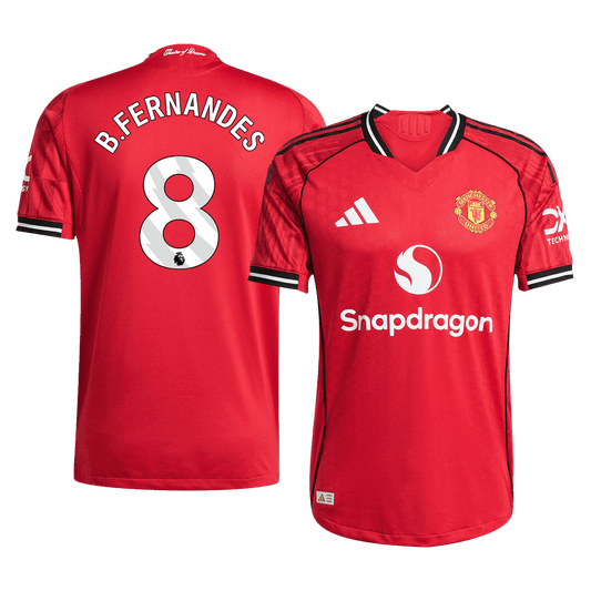 B.FERNANDES #8 Hiteles Manchester United Otthon Soccer Mez 2025/26 Piros