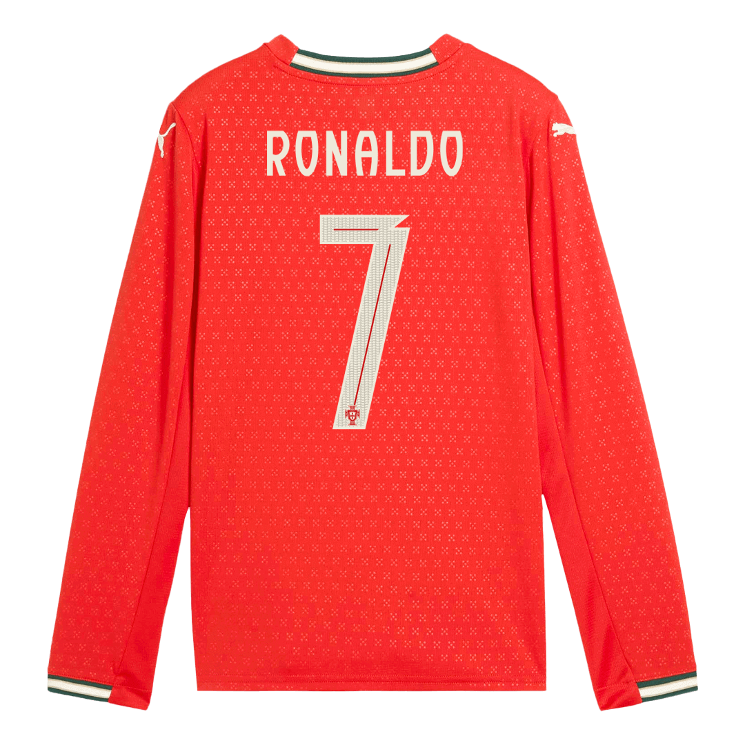 RONALDO #7 Portugal Otthon Hosszú Ujjú Mez 2025-Piros