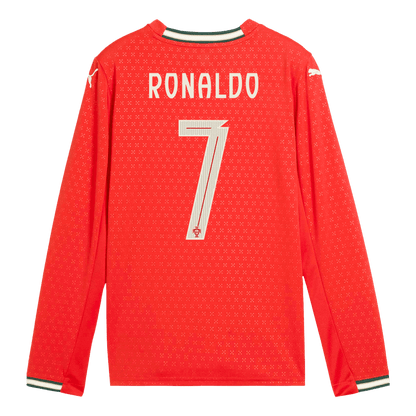 RONALDO #7 Portugal Otthon Hosszú Ujjú Mez 2025-Piros