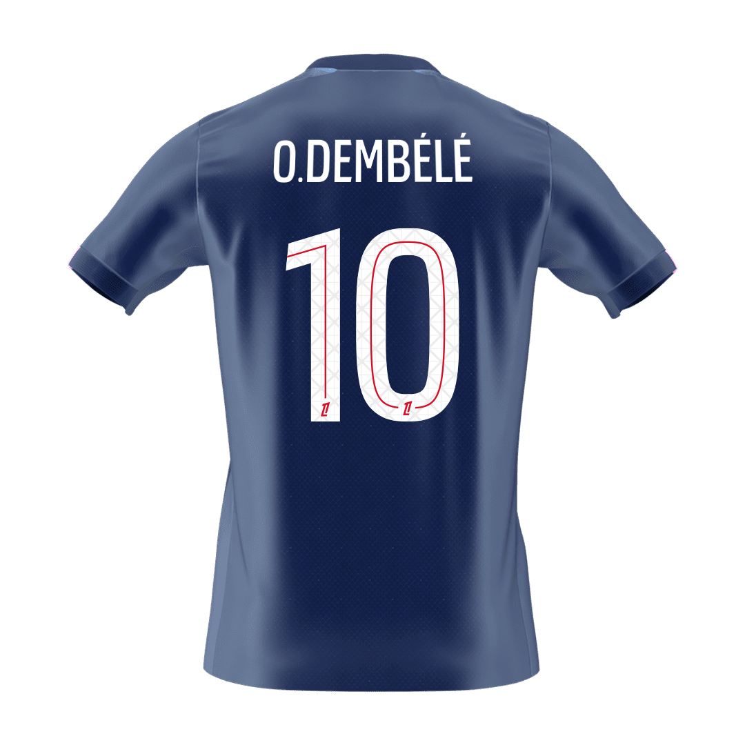 【Szuper Jó Minőségű】O.DEMBÉLÉ #10 PSG Otthon Soccer Mez 2025/26 Haditengerészet