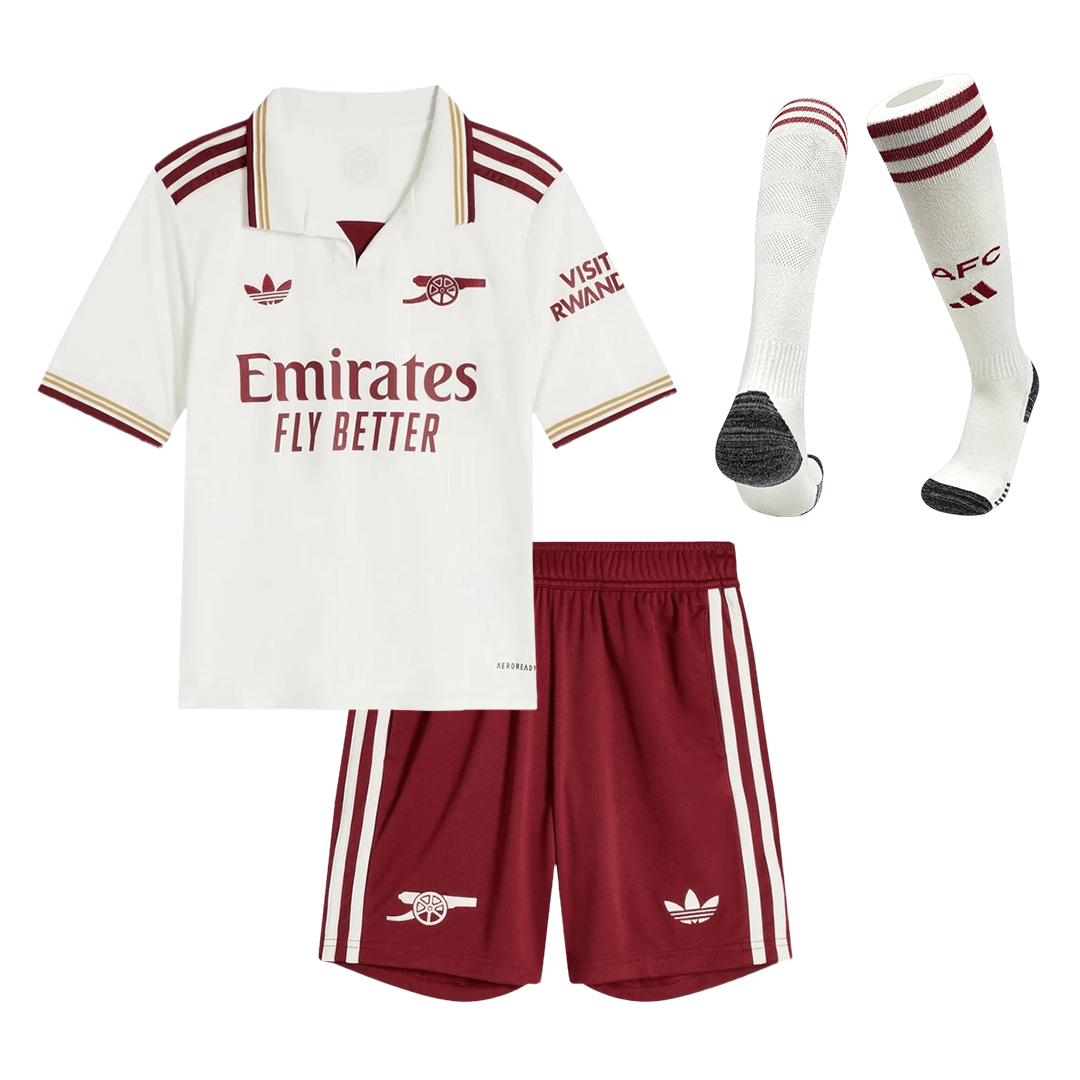 Arsenal Gyerek Idegenbeli Harmadik Mez Készlet(Mez+Nadrág+Zokni) 2025/26 Fehér