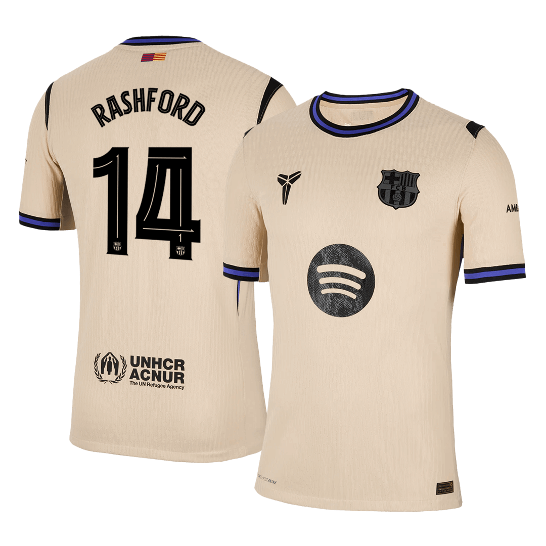 RASHFORD #14 Hiteles Barcelona Idegenbeli Soccer Mez 2025/26 Sárga - UCL