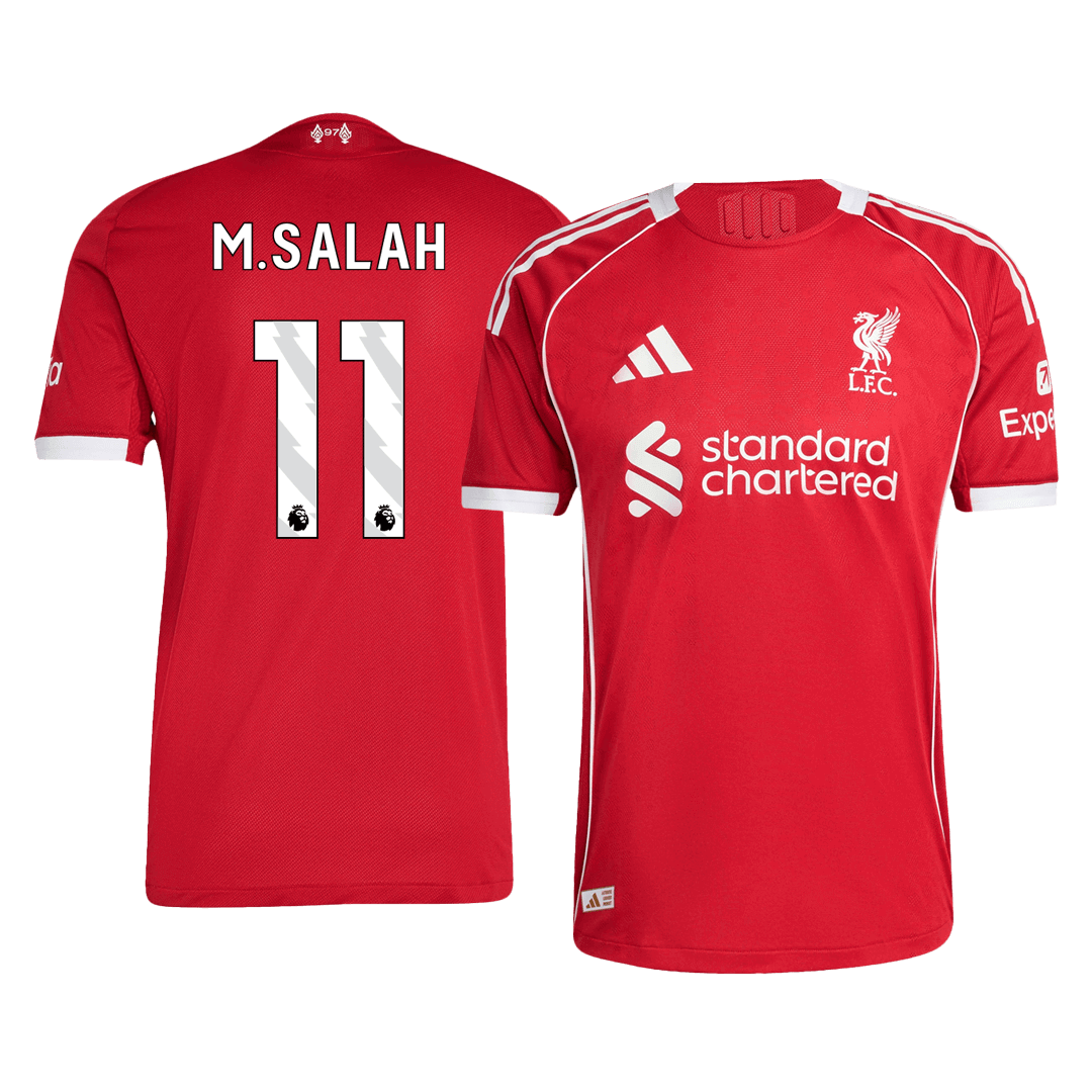 M.SALAH #11 Hiteles Liverpool Otthon Soccer Mez 25/26 Piros