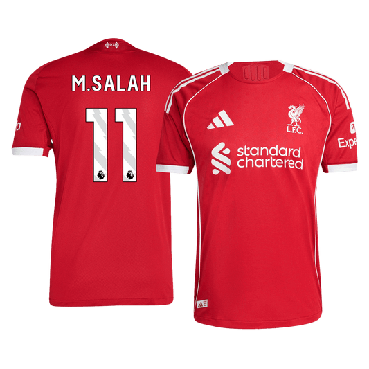M.SALAH #11 Hiteles Liverpool Otthon Soccer Mez 25/26 Piros