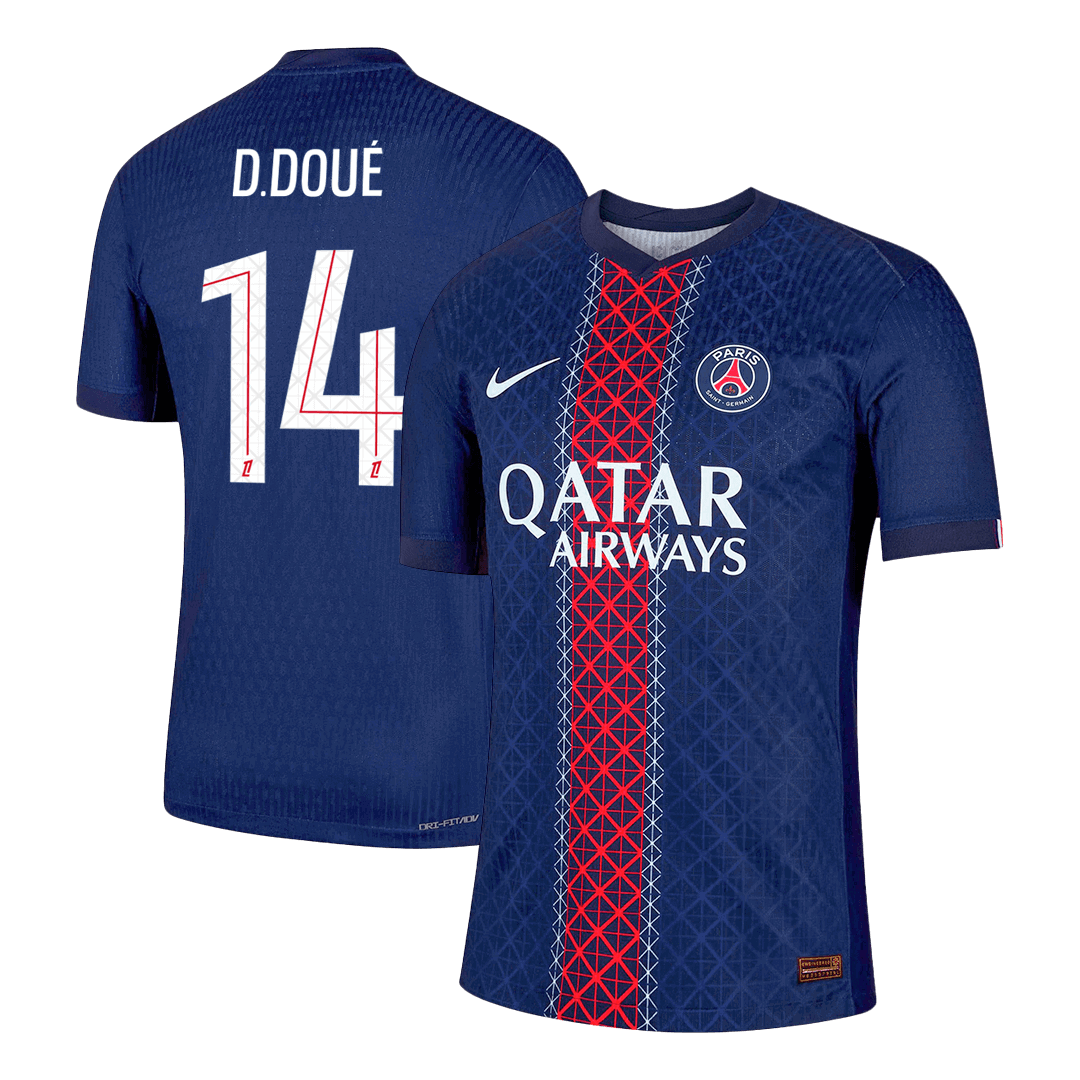 D.DOUÉ #14 Hiteles PSG Otthon Soccer Mez 2025/26 Haditengerészet