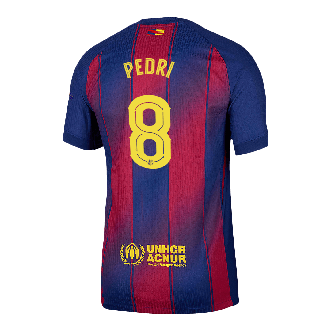 PEDRI #8 Hiteles Barcelona Otthon Soccer Mez 2025/26 Piros&Kék - UCL