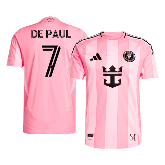 DE PAUL #7 Hiteles Inter Miami CF Otthoni Soccer Mez 2025 Rózsaszín