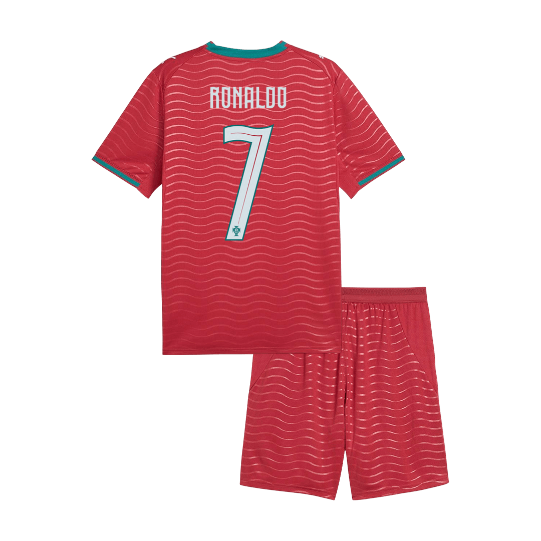 Portugal RONALDO #7 Gyerek Hazai Világbajnokság Mez Készlet(Mez+Nadrág) 2026 Piros