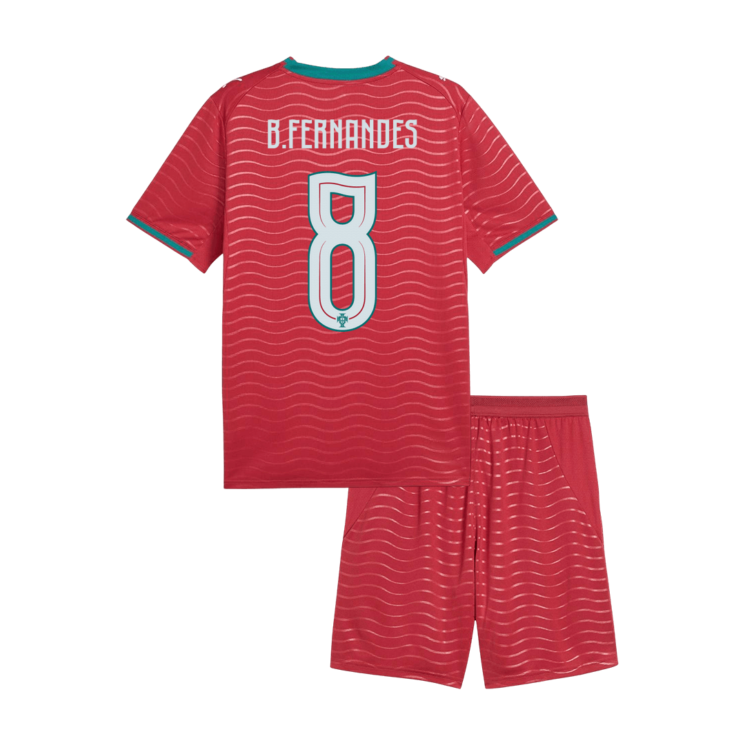 Portugal B. FERNANDES #8 Gyerek Hazai Világbajnokság Mez Készlet(Mez+Nadrág) 2026 Piros