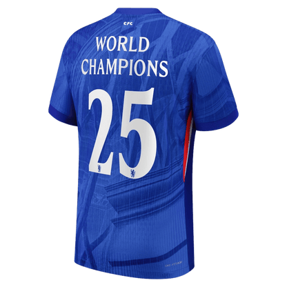 WORLD CHAMPIONS #25 Hiteles Chelsea Otthon Soccer Mez 2025/26 Kék - with chest badge