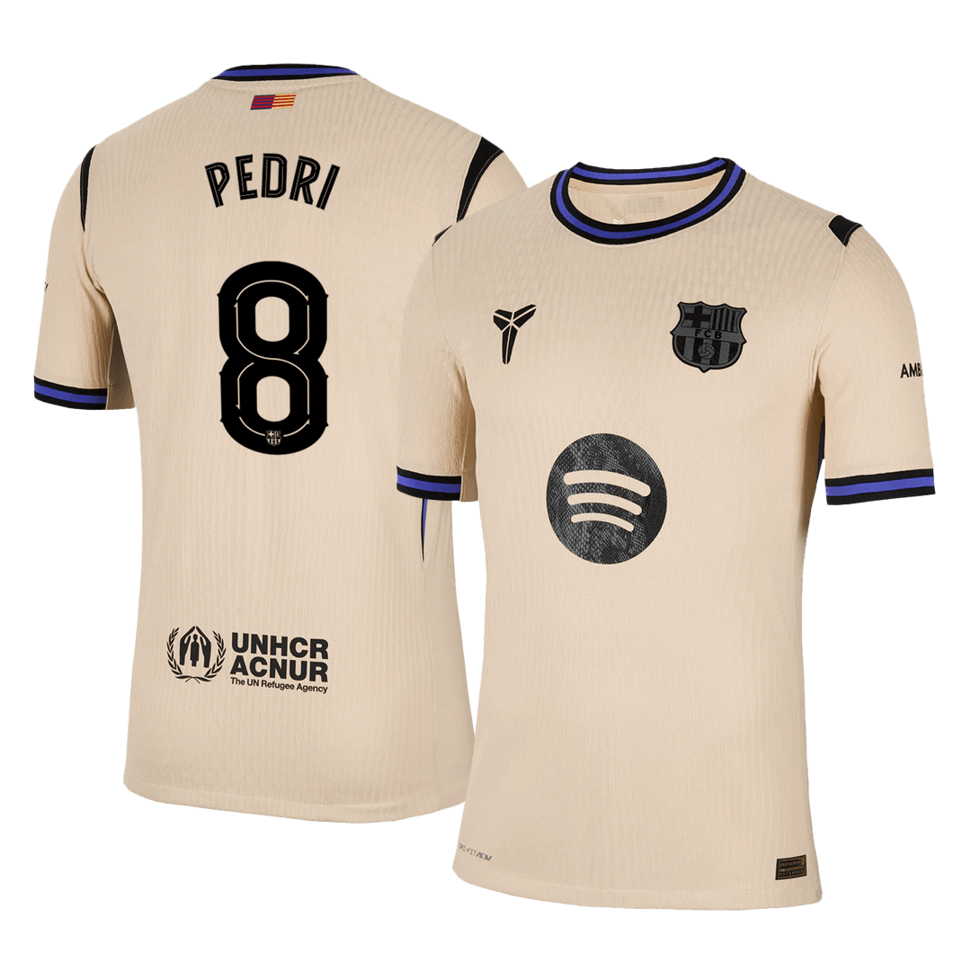 PEDRI #8 Hiteles Barcelona Idegenbeli Soccer Mez 2025/26 Sárga - UCL