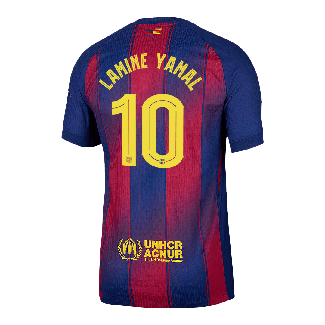 LAMINE YAMAL #10 Hiteles Barcelona Otthon Soccer Mez 2025/26 Piros&Kék - UCL