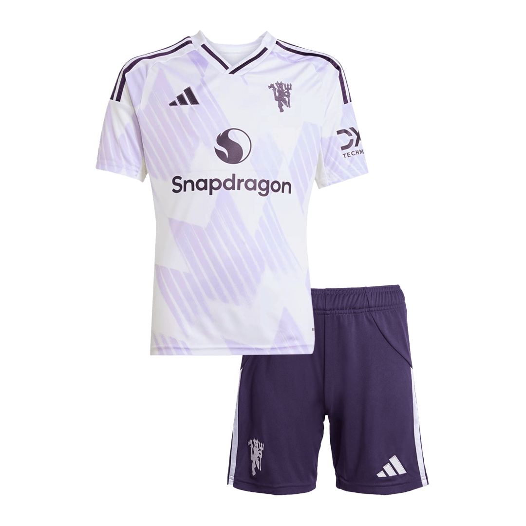 Gyerekek Manchester United Idegenbeli Soccer Mez Készlet(Mez+Rövidnadrág) 2025/26 Fehér