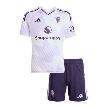 Gyerekek Manchester United Idegenbeli Soccer Mez Készlet(Mez+Rövidnadrág) 2025/26 Fehér