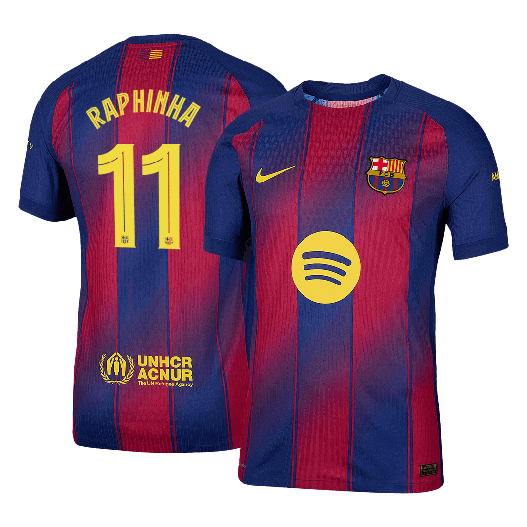 RAPHINHA #11 Hiteles Barcelona Otthon Soccer Mez 2025/26 Piros&Kék - UCL