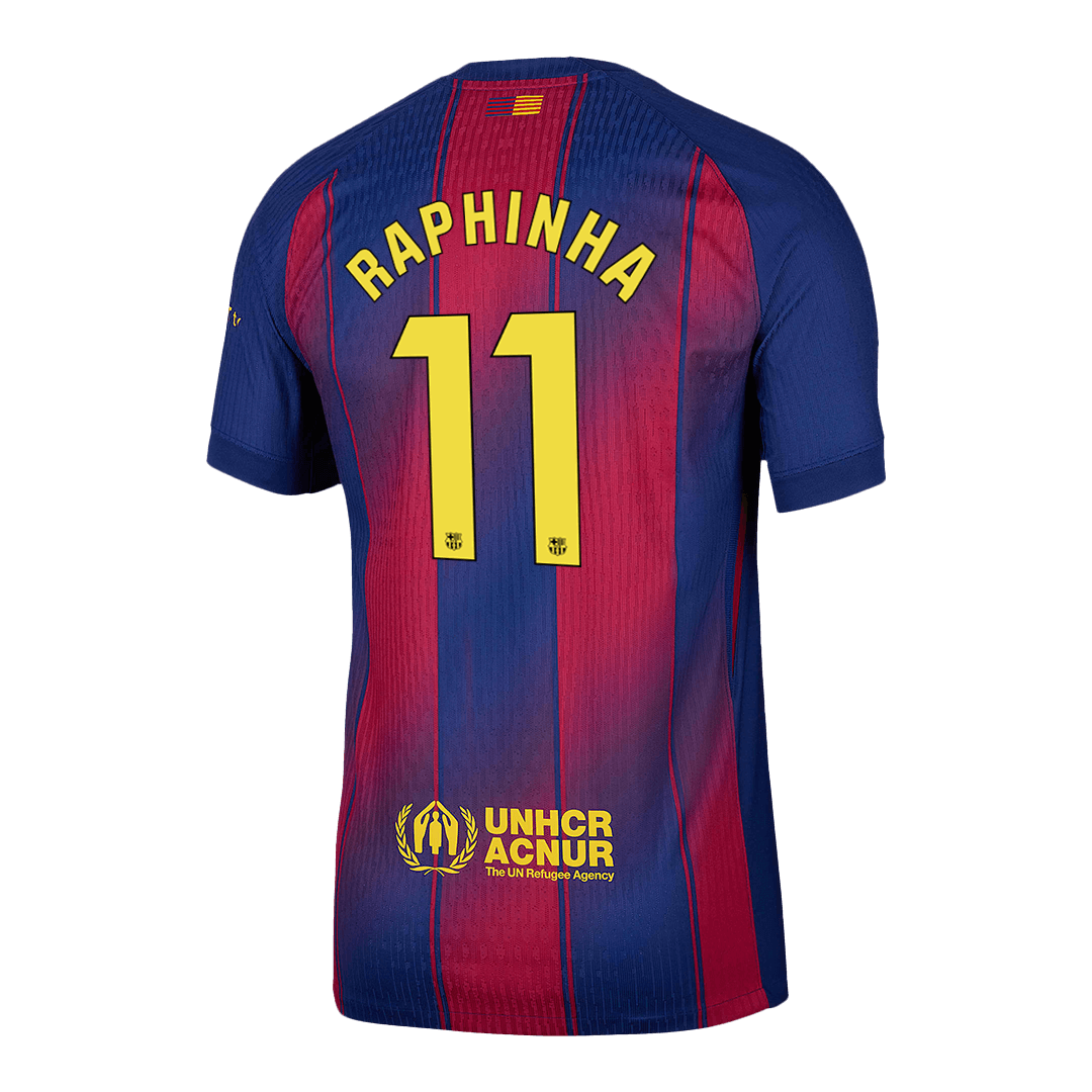 RAPHINHA #11 Hiteles Barcelona Otthon Soccer Mez 2025/26 Piros&Kék
